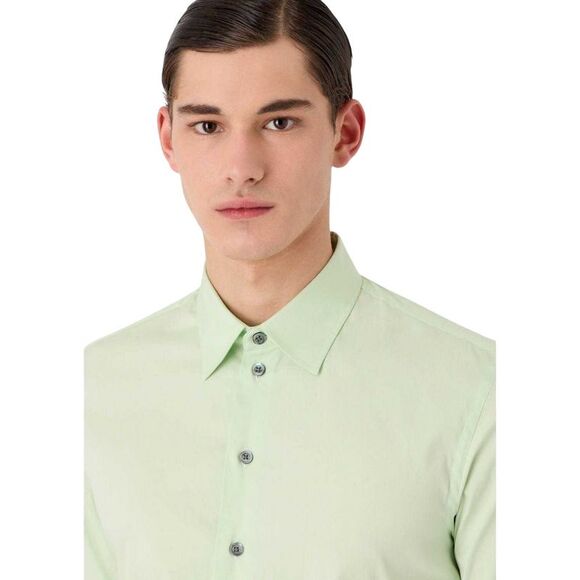 Emporio Armani Mens Plain Cotton Shirt / Green - Picture 3 of 5